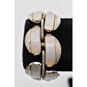 ART Vintage Chunky Linked Chain Bracelet White Lucite Gold Signed 1950s BinAD
